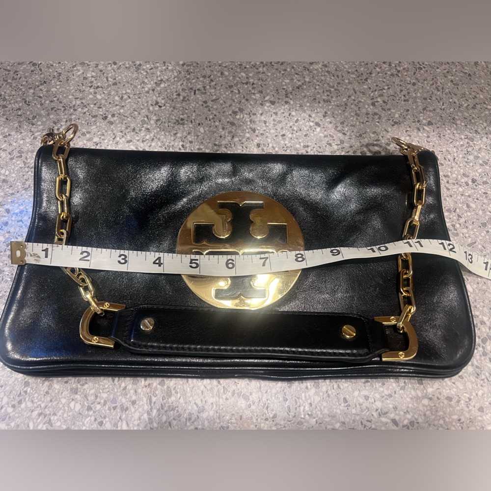 Authentic Tory Burch “Reva” Black Leather Fancy Shoulder Bag - Picture 3 of 10